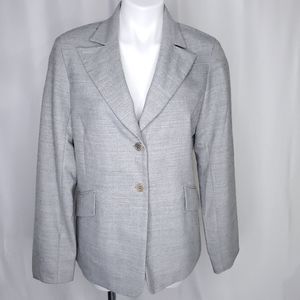 BCBG Maxazria Button Front  Single Breast Wool Blend Blazer Jacket Gray sz L